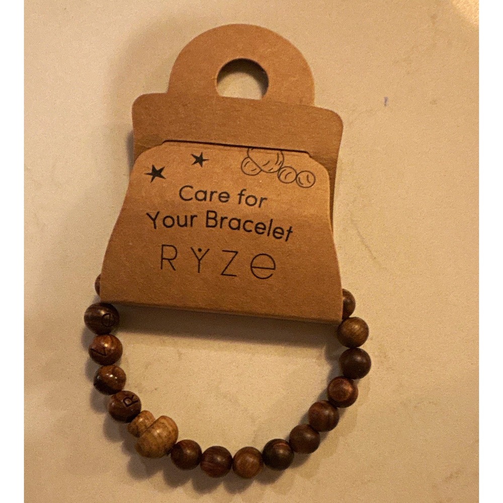Ryze Brown Wood Round Beaded Stretch Bracelet Ball/Bead Chain No Stone